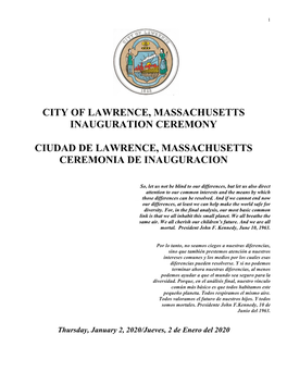 City of Lawrence, Massachusetts Inauguration Ceremony Ciudad De