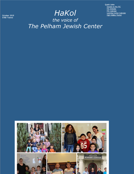 October 2019 Hakol High Holiday Packet 5780 T Ishrei the Voice of the Pelham Jewish Center