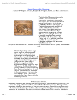 Columbian and Woolly Mammoth Information