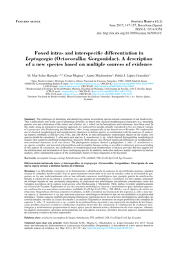 (Octocorallia: Gorgoniidae). a Description of a New Species Based on Multiple Sources of Evidence