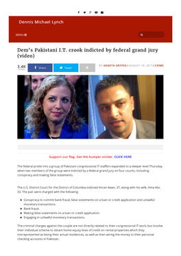 Dem's Pakistani I.T. Crook Indicted by Federal Grand Jury (Video)