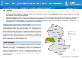 SAYAD and QUSH TEPA DISTRICTS - RAPID ASSESSMENT Mvam AFGHANISTAN - EMERGENCY MARKET ASSESSMENT BULLETIN # 7 September 2017