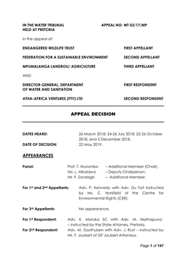 Appeal Decision Appearances