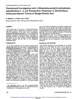 Drostanolone Propionate in Dimethylbenz Anthracene-Induced Tumors of Sprague-Dawley Rats