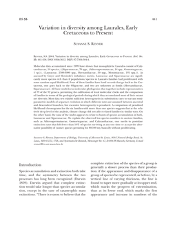 Variation in Diversity Among Laurales, Early Cretaceous to Present