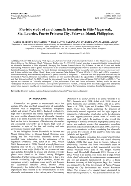 Floristic Study of an Ultramafic Formation in Sitio Magarwak, Sta