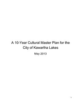 Cultural Master Plan for the City of Kawartha Lakes