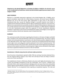 Submission to the Special Rapporteur on Freedom of Religion Or Belief for the Thematic Report on the Manifestation of Intoleranc