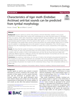 Characteristics of Tiger Moth (Erebidae: Arctiinae) Anti-Bat Sounds Can Be Predicted from Tymbal Morphology Nicolas J
