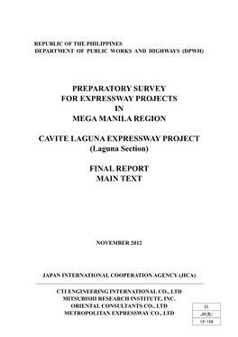 Preparatory Survey for Expressway Projects in Mega Manila Region