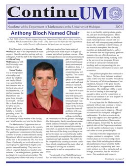 Anthony Bloch Named Chair Ate, and Post Doctoral Programs