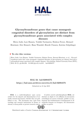 Glycosyltransferase Genes That Cause Monogenic Congenital