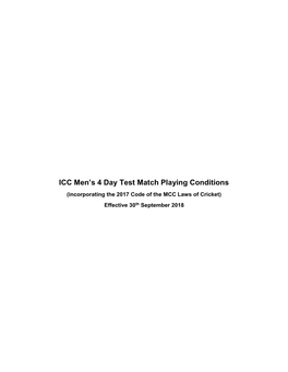ICC Men's 4 Day Test Match Playing Conditions
