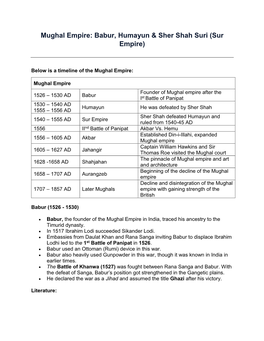 Mughal Empire: Babur, Humayun & Sher Shah Suri