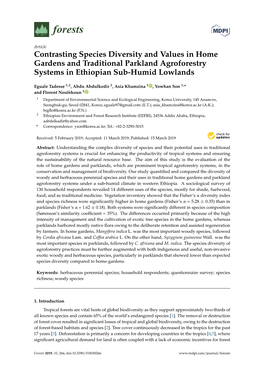 Contrasting Species Diversity and Values in Home Gardens and Traditional Parkland Agroforestry Systems in Ethiopian Sub-Humid Lowlands