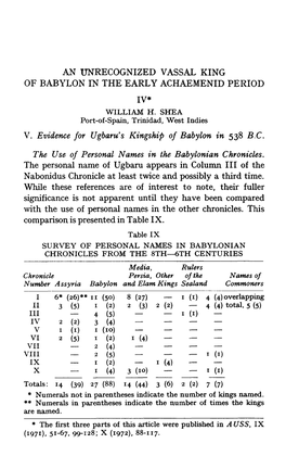 An Unrecognized Vassal King of Babylon in the Early Achaemenid Period Iv* William H