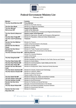 Federal Government Ministry List February 2020