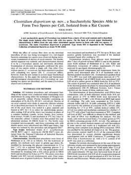 Clostridium Disporicum Sp. Nov. , a Saccharolytic Species Able to Form