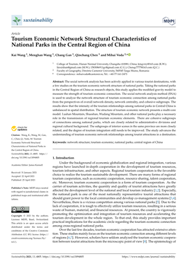 Tourism Economic Network Structural Characteristics of National Parks in the Central Region of China