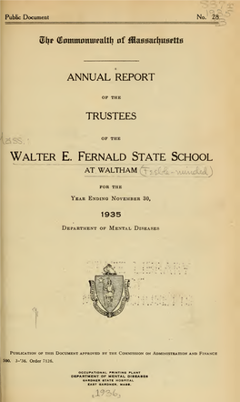 Annual Report of the Trustees of the Walter E. Fernald School at Waltham