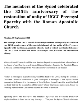 Messenger of the Holy Father at the Synod: Meetings of Pope Francis and the Head of the UGCC Are Always Very Fruitful – They Build the Foundation for Cooperation