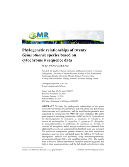 Phylogenetic Relationships of Twenty Gymnothorax Species Based on Cytochrome B Sequence Data