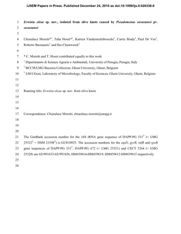 Erwinia Oleae Sp. Nov., Isolated from Olive Knots Caused by Pseudomonas Savastanoi Pv