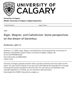 Elgar, Wagner, and Catholicism: Some Perspectives on the Dream of Gerontius