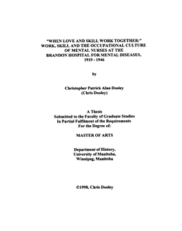 Work, Skill and the Occupational Culture of Mental Nurses at the Brandon Hospital for Mental Diseases, 1919 - 1946