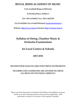 String, Chamber Music & Orchestra Syllabus