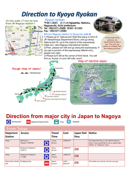 Direction from Major City in Japan to Nagoya