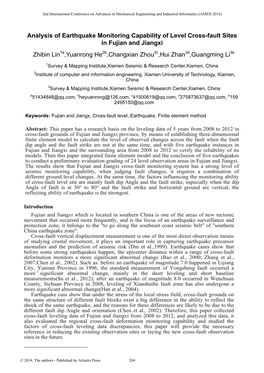 Analysis of Earthquake Monitoring Capability of Level Cross-Fault Sites in Fujian and Jiangxi Zhibin Lin1a,Yuanrong He2b,Changxian Zhou3c,Hui Zhan3d,Guangming Li3e