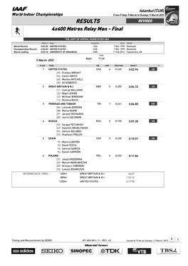RESULTS REVISED 4X400 Metres Relay Men - Final