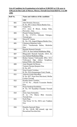 List of Candidate for LDC Examination