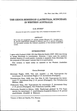 The Genus Hemiergis (Lacertilia, Scincidae) in Western Australia