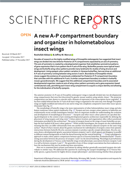 A New A-P Compartment Boundary and Organizer in Holometabolous Insect Wings Received: 28 March 2017 Roohollah Abbasi & Jefrey M