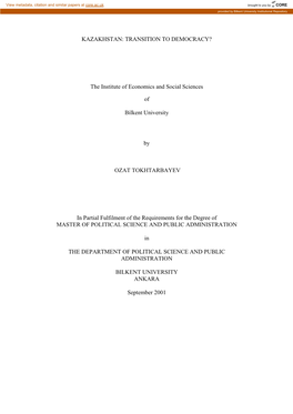 Kazakhstan: Transition to Democracy?