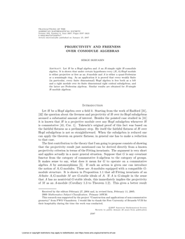 PROJECTIVITY and FREENESS OVER COMODULE ALGEBRAS Introduction Let H Be a Hopf Algebra Over a Field K. Starting from the Work Of