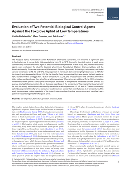 Evaluation of Two Potential Biological Control Agents Against the Foxglove Aphid at Low Temperatures