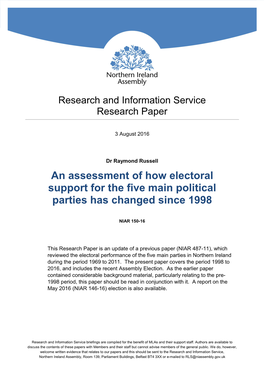An Assessment of How Electoral Support for the Five Main Political Parties Has Changed Since 1998