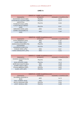 Horarios Competición – Clasificación