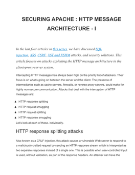 Securing Apache : Http Message Architecture - I