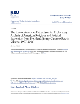The Rise of American Extremism: an Exploratory Analysis of American Religious and Political Extremism from Presidents Jimmy Carter to Barack Obama: 1977-2016 Alwyn J