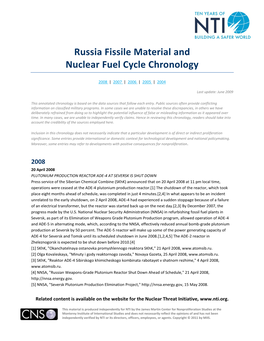 Russia Fissile Material and Nuclear Fuel Cycle Chronology