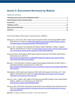 Annex 5: Documents Reviewed by Module