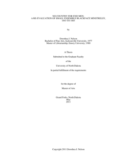 No Country for End Men: a Re-Evaluation of Small Ensemble Blackface Minstrelsy, 1843 to 1883