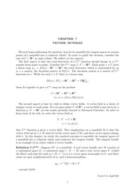 CHAPTER 7 VECTOR BUNDLES We Next Begin Addressing the Question