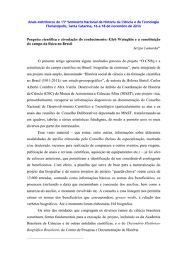 Gleb Wataghin E a Constituição Do Campo Da Física No Brasil Sergio Lamarão*