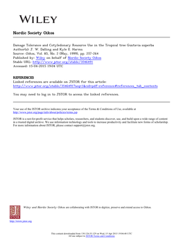 Damage Tolerance and Cotyledonary Resource Use in the Tropical Tree Gustavia Superba Author(S): J