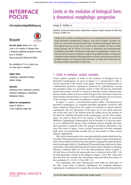 Limits in the Evolution of Biological Form: a Theoretical Morphologic Perspective Rsfs.Royalsocietypublishing.Org George R